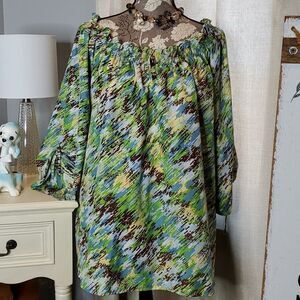 Lisa Josephs Sz 2X Convertible Sleeve Colorful Blouse, Plus Size Beauty